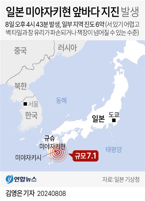 그래픽 일본 미야자키현 앞바다 지진 발생 연합뉴스