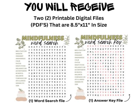 Mindfulness Word Search Puzzle Printable Relaxing And Challenging Activity Etsy Uk