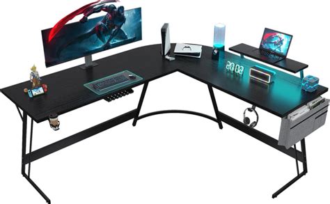 Devoko Corner Gaming Computer Desk 160x130cm L Shaped Desk With LED