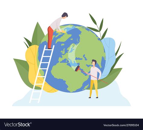 People Cleaning Earth Planet With Tools Royalty Free Vector