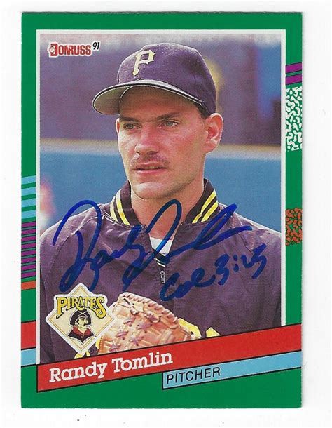 Autographed Randy Tomlin Donruss Card Main Line Autographs