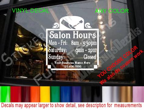 Salon Hours Of Operation Custom Window Decal Business Shop Storefront