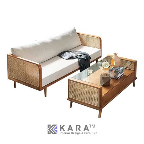 Sofa Set Seater Meja Kayu Jati Kombinasi Anyaman Rotan Sofa