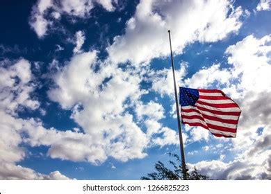 American Flag Flies Half Mast Backlit Stock Photo Edit Now 482117554