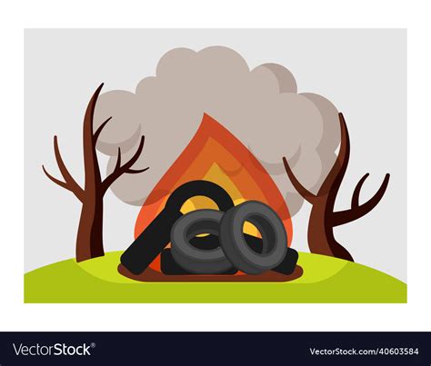 Burning tires air pollution Royalty Free Vector Image