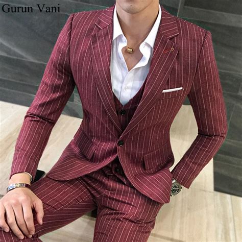 UPS Free Shipping Men S Stripe Red Blazer Suits One Button Custom Men S