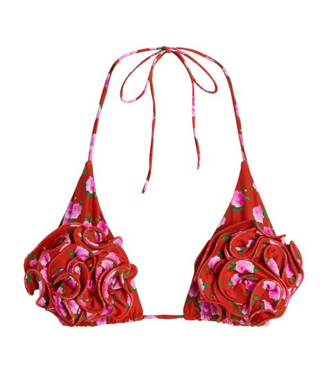 Womens Magda Butrym Red Rose Print Bikini Top Harrods Uk