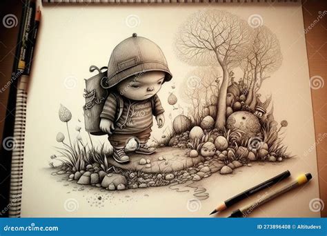 Cute Cartoon Character, Drawing Intricate and Detailed Sketch of ...