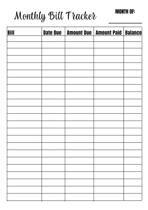 monthly bill tracker printable simple bill payment tracker budget