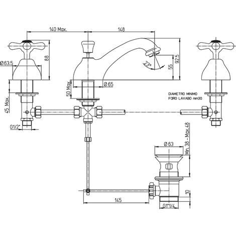 Paini LIBERTY 211 Rubinetto Batteria Lavabo 3 Fori A Bocca BASSA Con