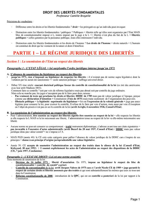 Fiches Libertés Fondamentales Complètes Droit Des LibertÉs