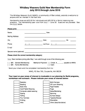 Fillable Online Whidbey Weavers Guild New Membership Form Fax Email