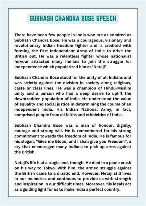 Subhash Chandra Bose Speech [Unique and New] in English