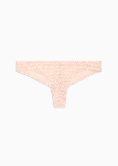 Asv Recycled Bonded Mesh Brazilian Briefs With All Over Lettering Emporio Armani Woman