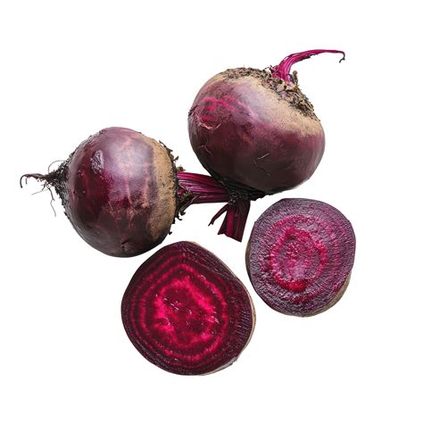 Freshly harvested beetroot vegetables displayed on a clean transparent