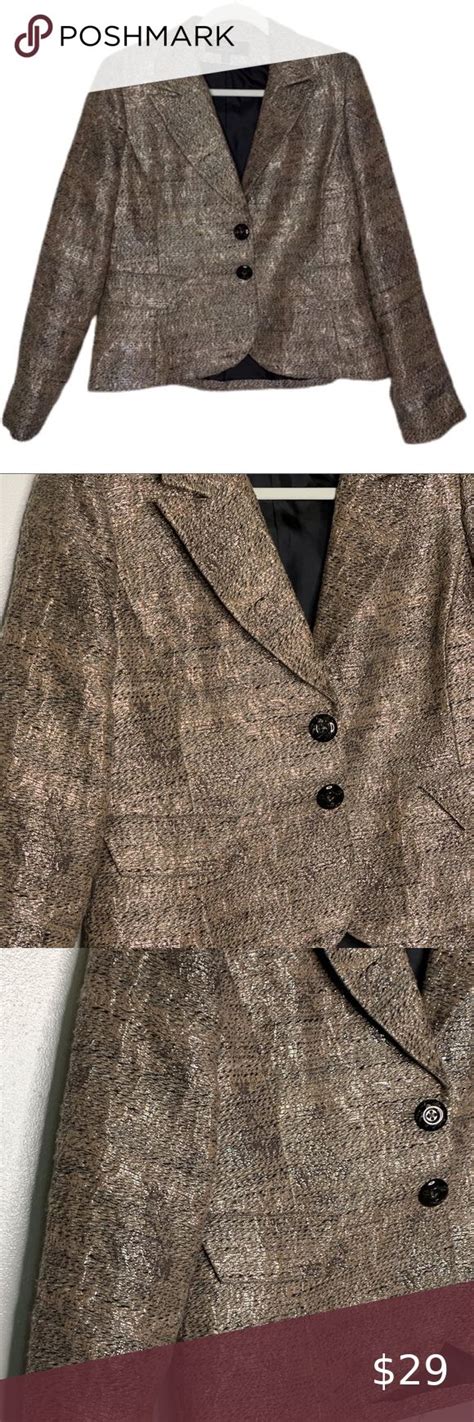 Signature By Larry Levine Metallic Gold Blazer 12 Gold Blazer Womens