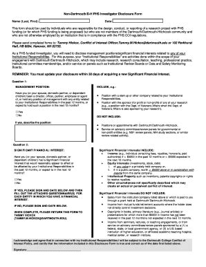 Fillable Online Dartmouth Phs Investigator Annual Disclosure Form