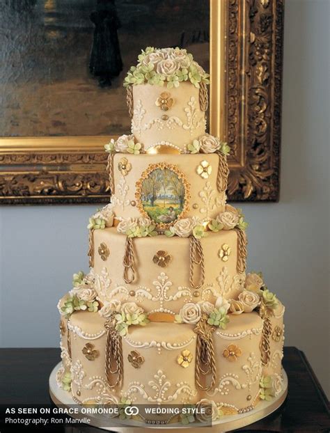 Gold Gilded Victorian Ivory Wedding Cake Idea Wedding Cake