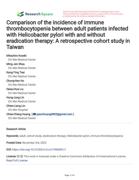 PDF Comparison Of The Incidence Of Immune Thrombocytopenia Between