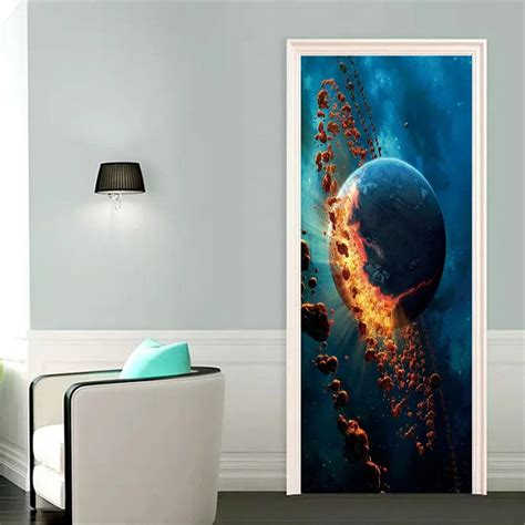 Universe Planets Door Stickers Wallpaper Galaxy Starry Sky Doors Murals Shining Solar System