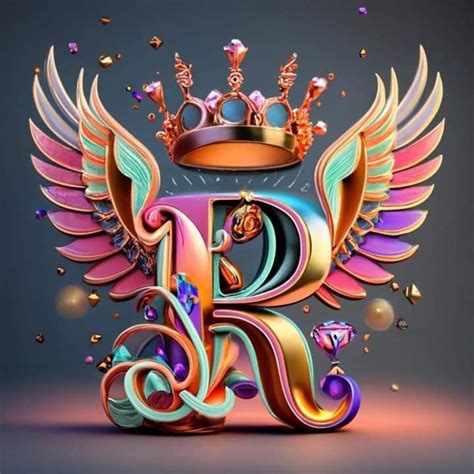 The Letter D Is Made Up Of Colorful Letters With Wings And Crowns On