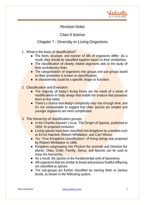 Diversity In Living Organisms Class 9 Notes CBSE Science Chapter 7 PDF