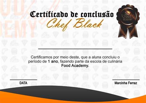 Certificado Chef Black Food Academy M Rcia R Gia Ferraz Justino