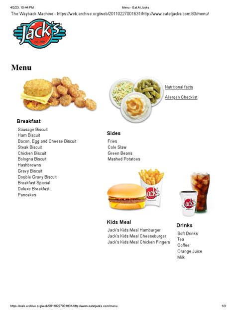 Menu - Eat at Jacks | PDF | Meal | Hamburgers