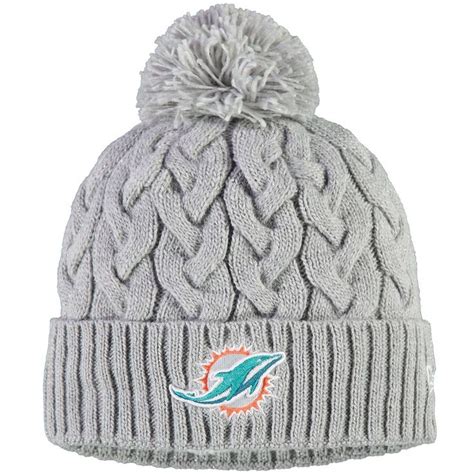 Womens Miami Dolphins New Era Gray Swift Cable Cuffed Knit Hat With Pom Gorros