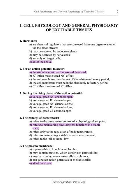 Mcq Physio Cell Physiology And General Physiology Of Excitable