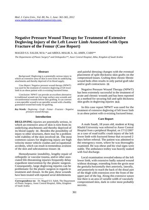 (PDF) Negative Pressure Wound Therapy for Treatment of Extensive ...