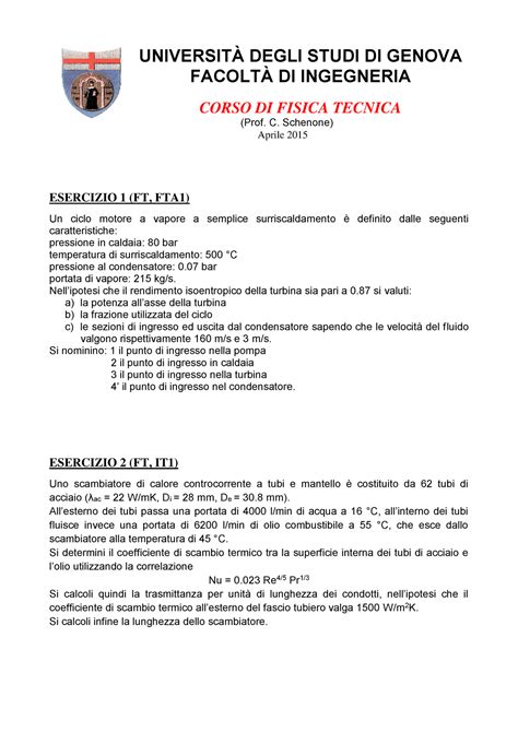 Esame Aprile 2015 Domande Risposte DEGLI STUDI DI GENOVA DI