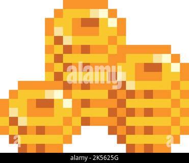 Pixel Art Golden Coin Retro Video Game Vector Illustration Stock