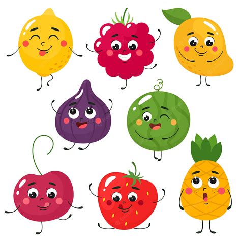 Premium Vector Set Of Cute Cartoon Fruits Isolates In Cartoon Flat