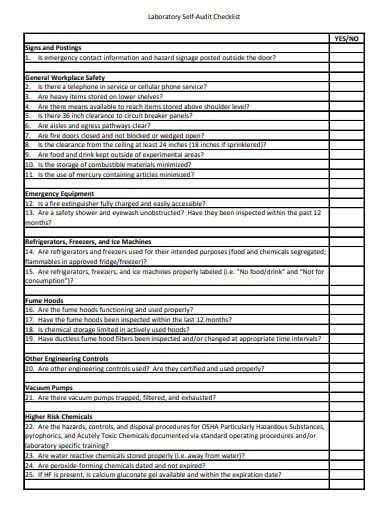 Laboratory Maintenance Checklist