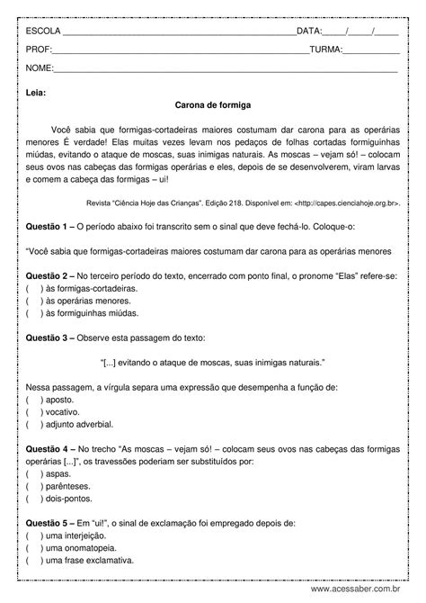 Sinais De Pontuação Exercícios Gabarito