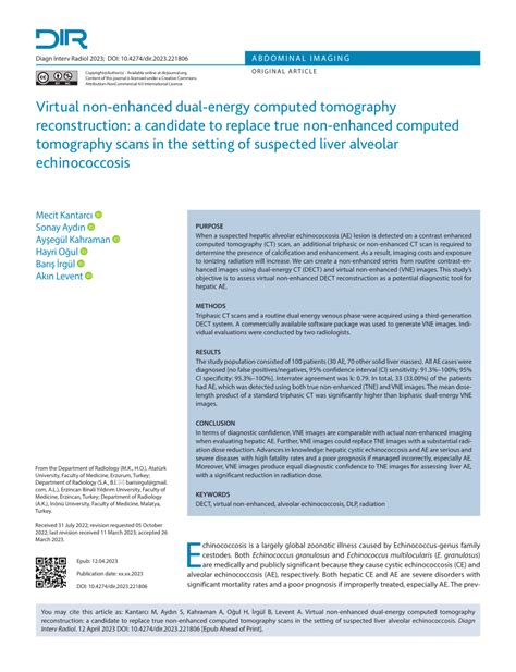 Pdf Virtual Non Enhanced Dual Energy Computed Tomography Reconstruction A Candidate To