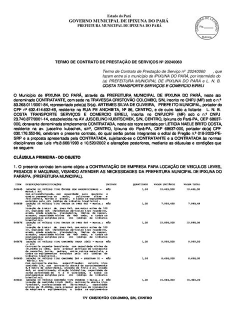 Contrato 20240060 L N B Prefeitura Prefeitura Municipal De Ipixuna Do Pará Gestão 2021 2024