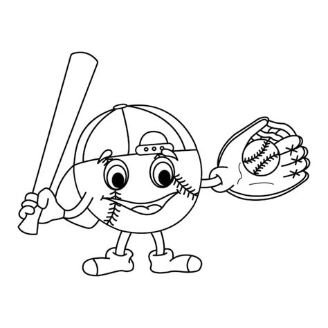 Bola de béisbol de dibujos animados con guante para colorear libro