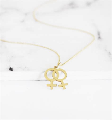 14k 9k Double Female Symbol Necklace Lesbian Symbol Necklace Feminist Venus Necklace Solid