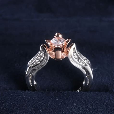 New Rose Golden Flower Cubic Zirconia Ring Party Wedding Finger Ring