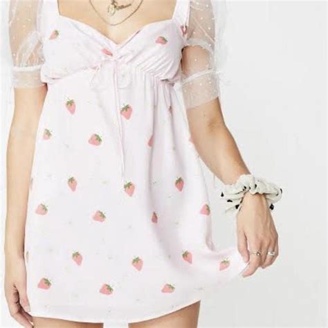 For Love and Lemons strawberry mini dress Zips at... - Depop