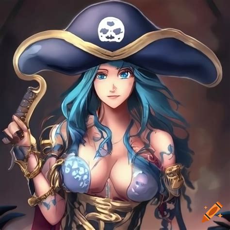 Anime Pirate Woman With Blue Hair And Eye Patch On Craiyon