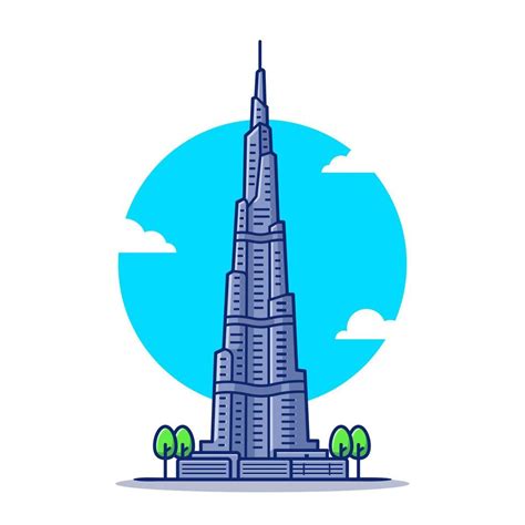 Burj Khalifa Cartoon Vector Icon Illustration Famous Building