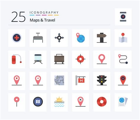 Paquete De Conos De Maps Travel Flat Color Que Incluye Viajes De