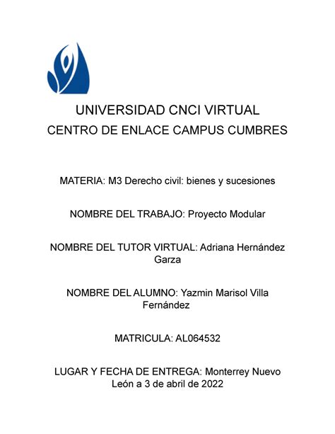 Proyecto Modular Bienes Y Sucesiones Universidad Cnci Virtual Centro