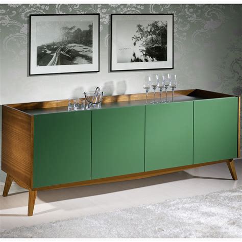 Buffet 4 Portas Retrô Novita Maxima Nogal Branco Verde Musgo