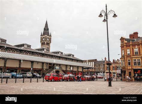 Town centre, clock tower and market square in Darlington,England,UK ...