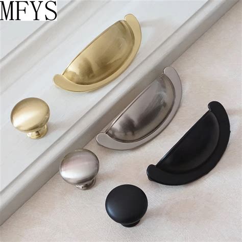 3 Brushed Brass Gold Drawer Knobs Pull Handles Black Cup Bin Shell