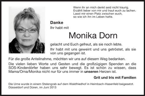 Traueranzeigen Von Monika Dorn Aachen Gedenkt